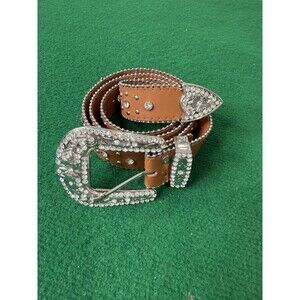 CTM Women's Fleur de Lis Studded Rhinestone Belt